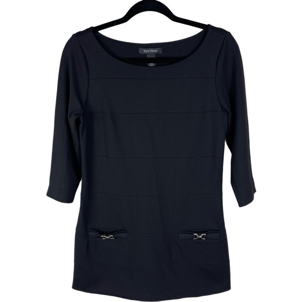 ✅ White House Black Market Black Women’s Tunic Top 3/4 sleeve round neck size S